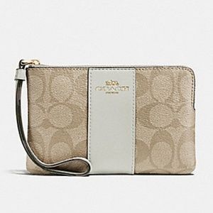 COACH Small Corner Zip Wristlet Signature w/ White